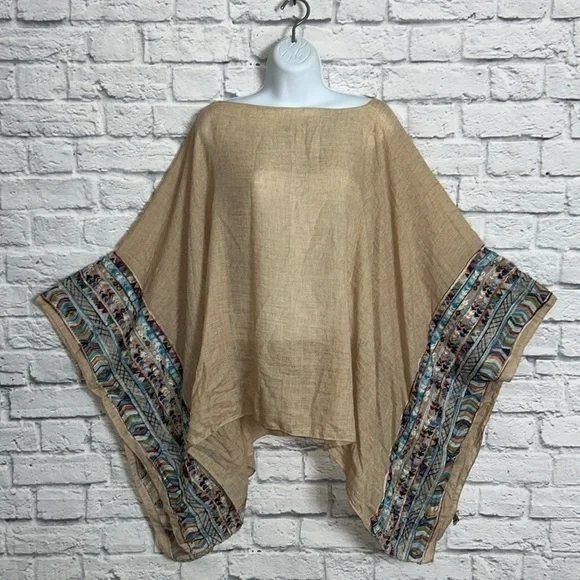 Raj Women's Tan Embroidered Poncho One Size - Picture 1 of 12